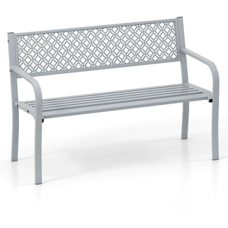 COSTWAY 50 Inches Outdoor Garden Bench Metal Patio Bench-Gray