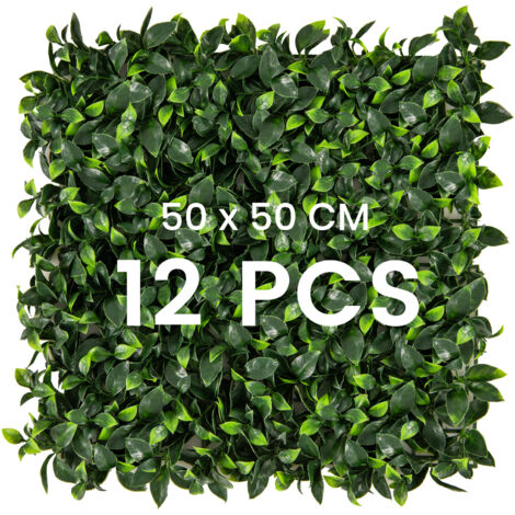 COSTWAY 50 x 50cm Artificial Grass Wall Panels 12 Pcs Faux Boxwood Panels