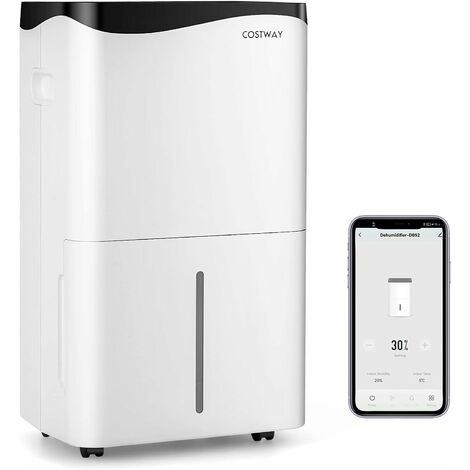 COSTWAY 50L/Day Smart Dehumidifier with App, Wifi, 5L Water Tank, Digital Humidity Display, Sleep Mode, Continuous Drainage, Laundry Drying, 2 Fan Speed, 24h Timer, Auto Defrost Function for Home Damp