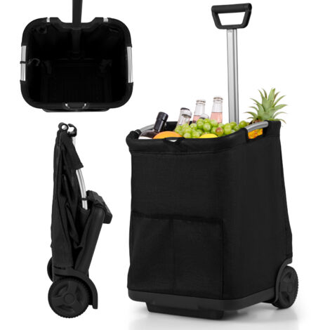 COSTWAY 50L Folding Shopping Cart with 3 Pockets and Retractable Handlebar