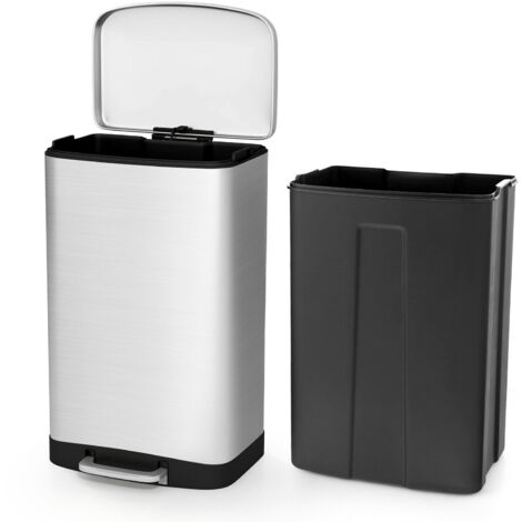 COSTWAY 50L Trash Can Stainless Steel Pedal Garbage Can Lock Device Stay Open Trash Bin