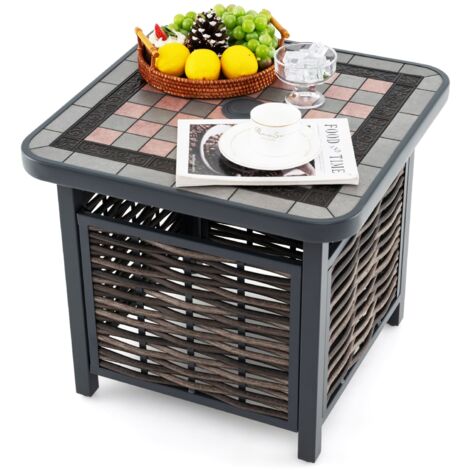COSTWAY 55cm Outdoor PE Rattan Side Table All Weather Patio Square End Table