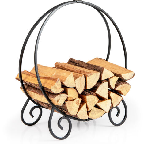 COSTWAY 59 cm Firewood Rack Collapsible Log Hoop for Indoor Outdoor-Black