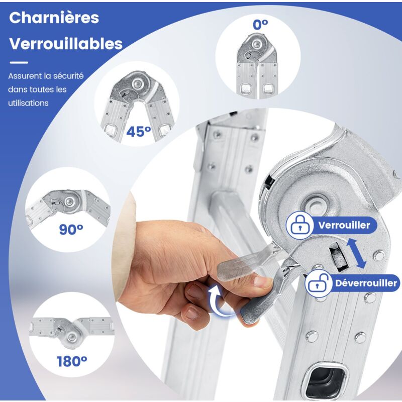 /Échelle t/élescopique multifonction en aluminium Antid/érapante Conforme /à la norme EN131 CE Charge maximale : 150 kg