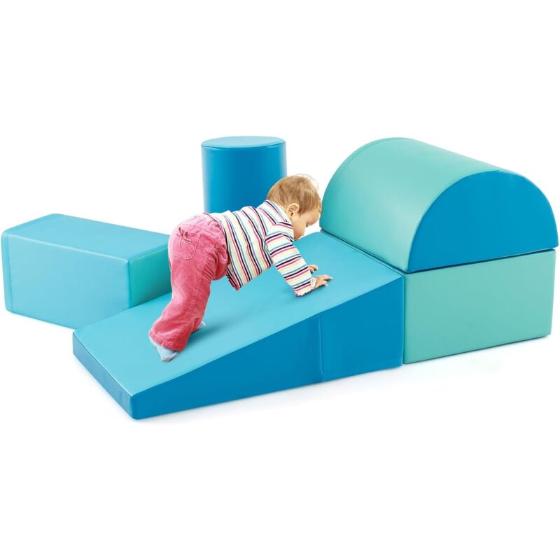 5PCS Parcours Motricité Bébé en Mousse avec Housse en pu, Module Motricité Bébé avec Fermeture Clair & Formes Différentes, Jouets Éducatifs pour