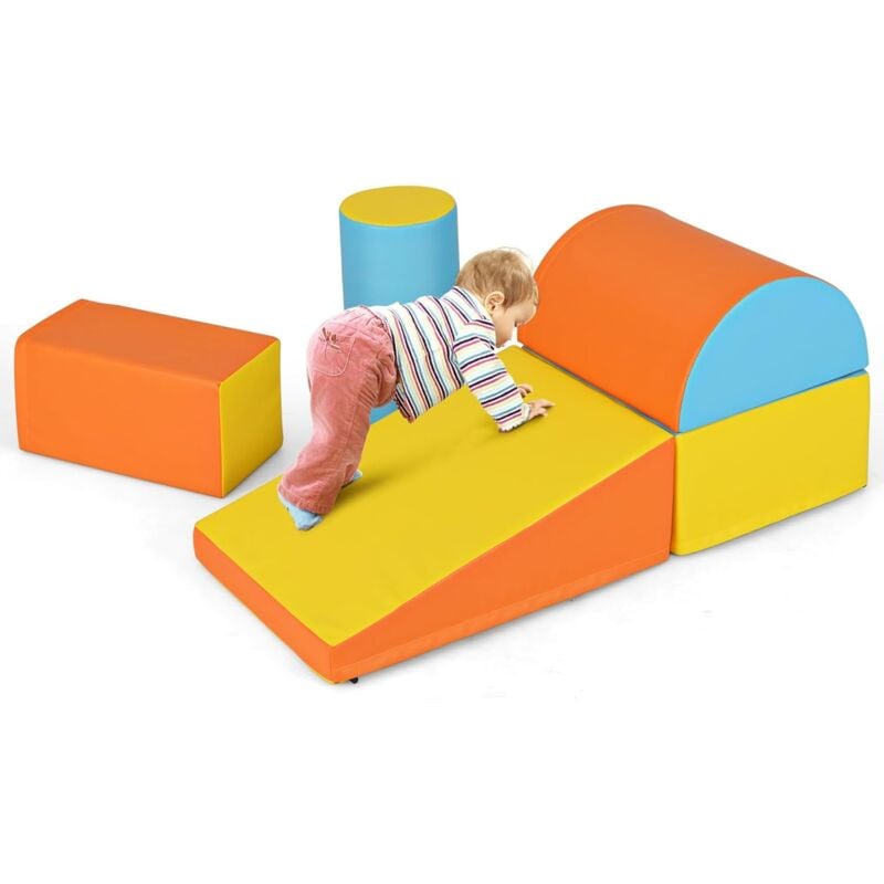 5PCS Parcours Motricité Bébé en Mousse epe avec Housse en pu, Module Motricité Bébé avec Fermeture Clair, Jouets Éducatifs Colorée pour Ramper pour