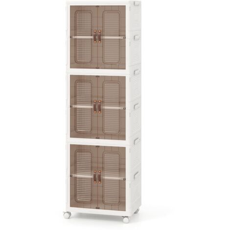 COSTWAY 6-Cube Stackable Storage Bins 115L Shoes Boxes w/ Doors-White