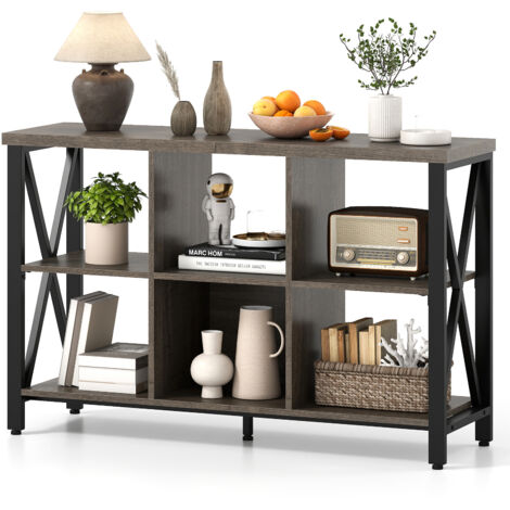COSTWAY 6-Cube Storage Organizer 120CM Wide Bookshelf w/Open Compartments-Grey