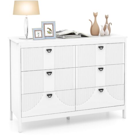 COSTWAY 6-Drawer Dresser Bedroom Modern Style Chest of Drawers-White
