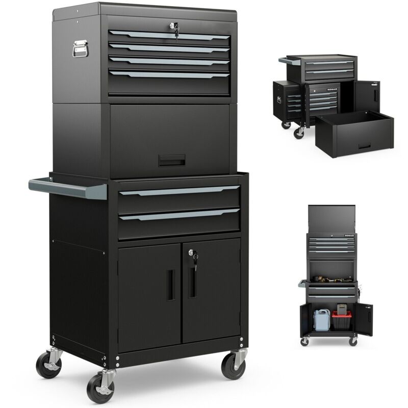 COSTWAY 6-Drawer Rolling Tool Chest 3-in-1 Heavy-Duty Tool Storage Cabinet w/ Wheels