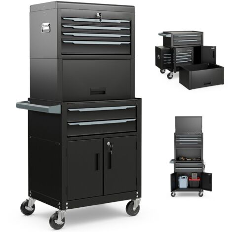 COSTWAY 6-Drawer Rolling Tool Chest 3-in-1 Heavy-Duty Tool Storage Cabinet w/ Wheels
