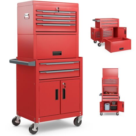 COSTWAY 6-Drawer Rolling Tool Chest 3-in-1 Heavy-Duty Tool Storage Cabinet w/ Wheels