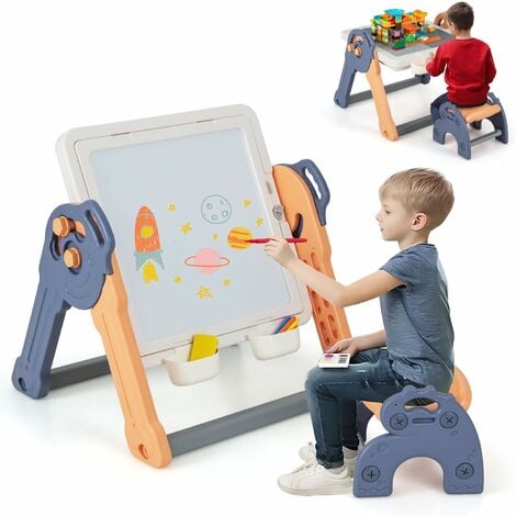 Tableau Enfant Double Face PIMPIMSKY Ajustable Magnétique avec Boîte de  Rangement & Accessoires Educatif Chevalet Multifonctions