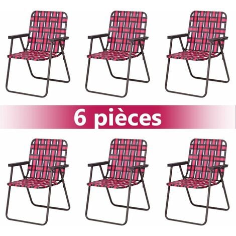 COSTWAY 6 PCS Chaises de Plage Pliantes Chaise de Camping Portable en Toile avec Accoudoirs en Acier en Forme de U,Support 120 KG