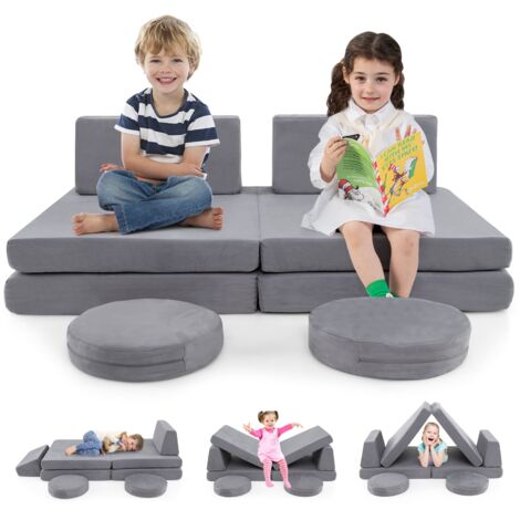 COSTWAY 6 PCS Modular Kids Play Couch Toddler Creative Furniture Play Set-Grey