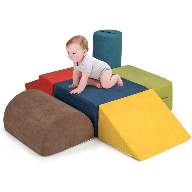 Costway - 6 pcs Parcours Motricité Bébé en Mousse avec Housse en Tissu Chenille, Module Motricité Bébé avec Fermeture Clair, Jouets Éducatifs pour