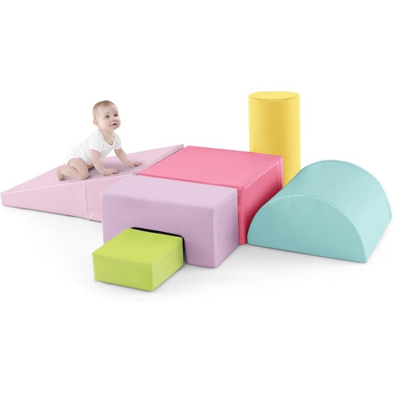 Costway - 6 pcs Parcours Motricité Bébé en Mousse epe avec Housse en pu, Module Motricité Bébé avec Fermeture Clair & Formes Différentes, Jouets