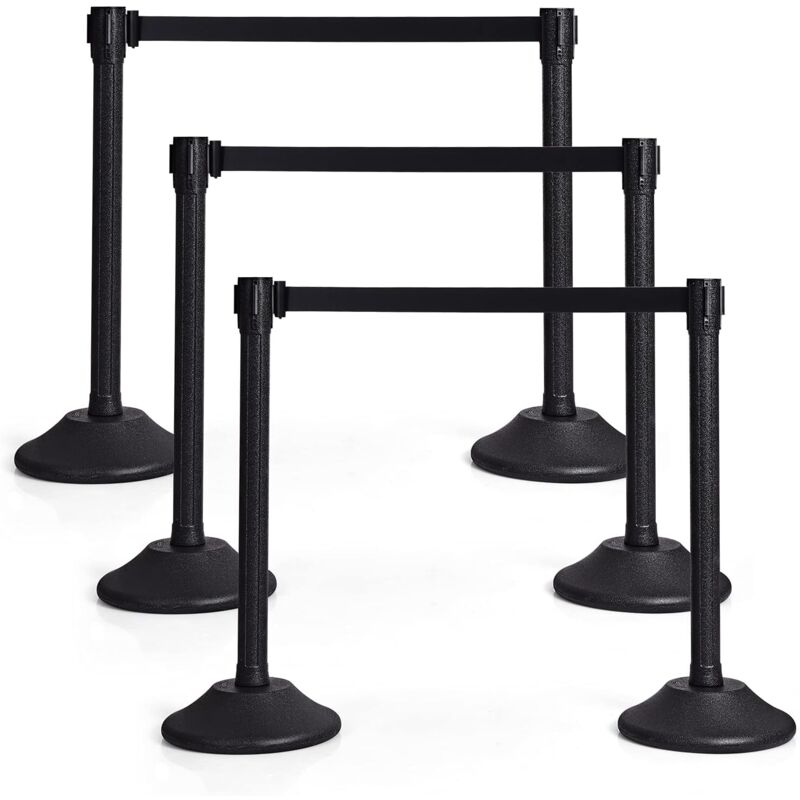 

6 Poste Separador con Cinta Extensible de 1,9 m Sistema Guía de Personas con Base Llena de Agua/Arena (Negro) - Costway