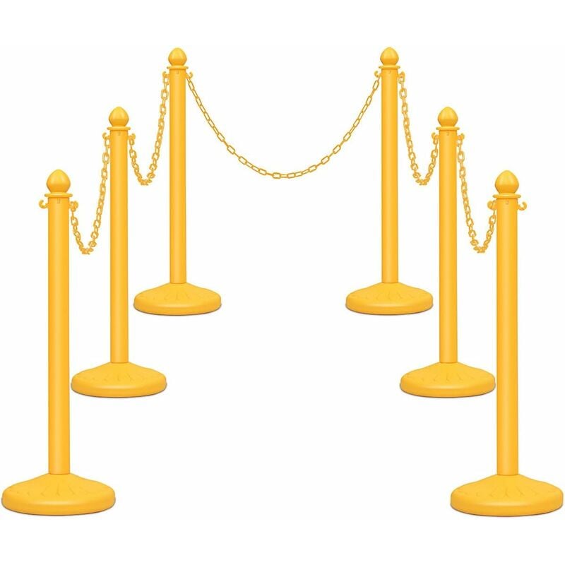 6 Poteaux de Guidage en Plastique avec 5 Chaînes Détachables, Poteau Séparateur avec Base Bombée Antidérapante, pour Intérieur/Extérieur - Costway
