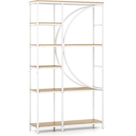 COSTWAY 6-Tier Bookshelf Industrial Etagere Bookcase w/Storage Shelves-Natural