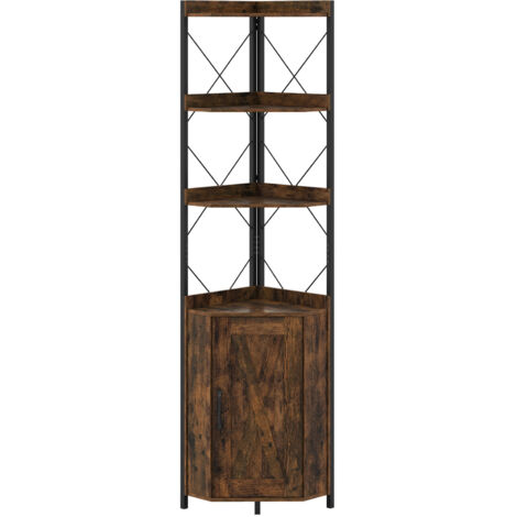 COSTWAY 6 Tier Corner Storage Shelf 180CM Tall Freestanding Cabinet with Door Brown