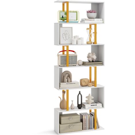 COSTWAY 6-Tier Geometric Bookcase 189cm S-Shaped Bookshelf with Metal Frame
