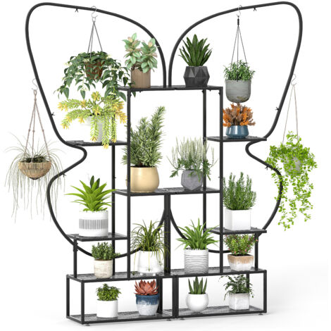 COSTWAY 6-Tier Metal Plant Stand Butterfly-Shaped Flowerpot Shelf Black