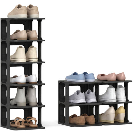 COSTWAY 6-Tier Stackable Shoe Rack  Plastic Entryway Shoe Storage Shelf-Black