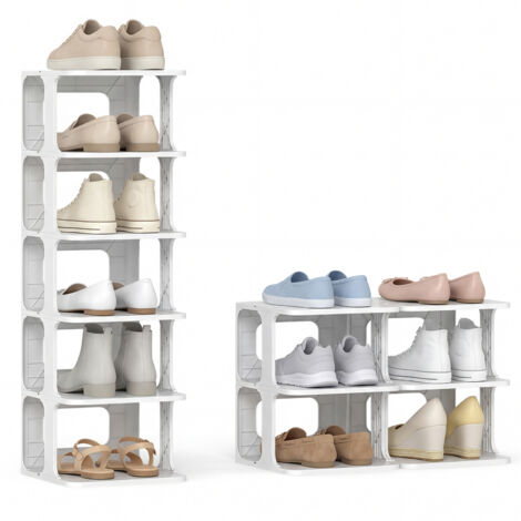 COSTWAY 6-Tier Stackable Shoe Rack  Plastic Entryway Shoe Storage Shelf-White