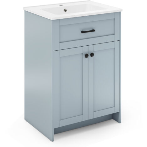 COSTWAY 600mm Bathroom Vanity Bathroom Floor Vanity Cabinet w/2 Doors-Grey