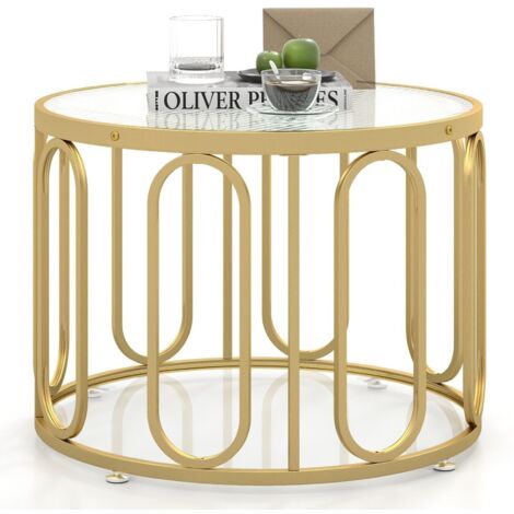 COSTWAY 60cm Round Coffee Table 2-Tier Accent Table Modern Sofa Center Table