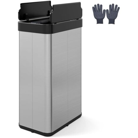 COSTWAY 60L Cestino per Rifiuti con Coperchi a Ali, Pattumiera in Acciaio Inox Spazzolato con Sensore di Movimento a Infrarossi, Bidone Automatico per Camera da Letto, Bagno e Cucina (Argento)
