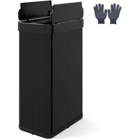 COSTWAY 60L Cestino per Rifiuti con Coperchi a Ali, Pattumiera in Acciaio Inox Spazzolato con Sensore di Movimento a Infrarossi, Bidone Automatico per Camera da Letto, Bagno e Cucina (Nero)