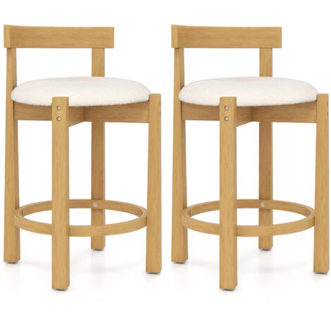 COSTWAY 62CM Counter Height Bar Stools Set of 2 with Backrests-Beige