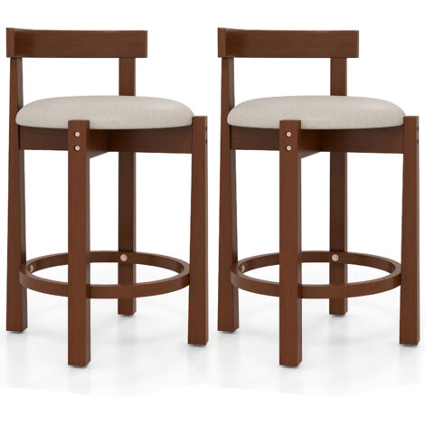 COSTWAY 62cm Counter Height Bar Stools Set of 2 with Backrests-Walnut
