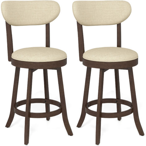 COSTWAY 64CM Counter Height Chairs Set of 2 Swivel High Stool-Brown