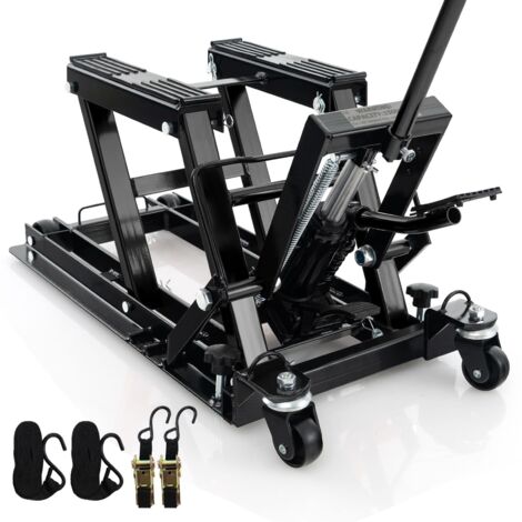 COSTWAY 680KG Motorcycle Lift Jack Hydraulic Motorcycle Hoist w/ 4 Wheels-Black