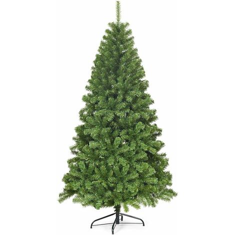 COSTWAY 6FT Christmas Tree, Hinged Spruce Artificial Xmas Tree with 928 Branch Tips, PVC Needles and Foldable Metal Stand, for Indoor Outdoor Decoration