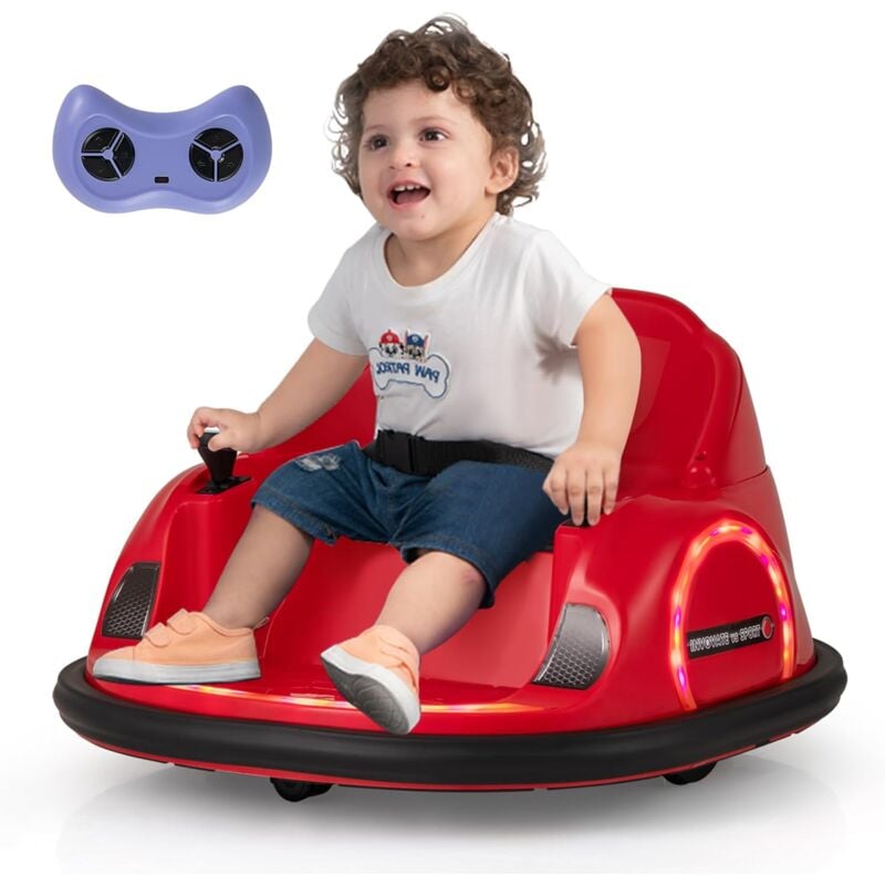 6V Auto Tamponneuse Électrique Enfant avec Télécommande, Voiture Tournante Bébé 360°avec Lumières led & Musique & Son du Klaxon, Démarrage Lent,