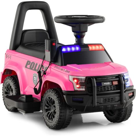 COSTWAY 6V Coche Electrico de Policía para Niños, Coche Batería para Niños con Megáfono Lateral, Bocina, Luz de Alarma y Sonido de Sirena, Reposapiés Ancho, Vehículo para 18-60 Meses (Rosa)