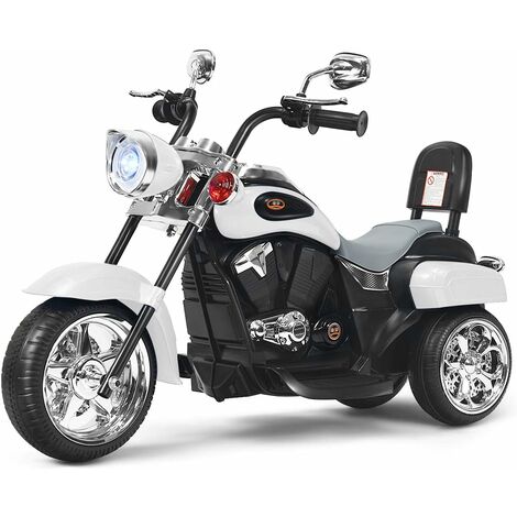 COSTWAY 6V Elektro Motorrad mit verstellbaren Scheinwerfer, Dreirad Kindermotorrad mit Sound und Hupe, Elektromotorrad 2,5-3 km/h für Kinder ab 3 Jahren Weiss