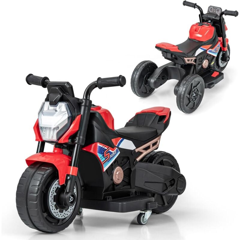2 en 1 6V Moto Électrique Enfant avec Phare led & Musique & Klaxon, Voiture Électrique avec Roues d'Entraînement & Tableau Simulé, 2-3KM/H, Charge