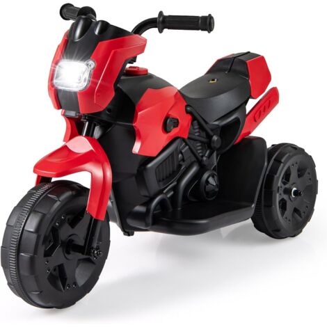 COSTWAY 6V Moto Elettrica per Bambini, Moto a 3 Ruote con Fari LED, Pedale a Piedi, Veicolo Elettrico a Batteria per Bambini 37-72 Mesi (Rosso)