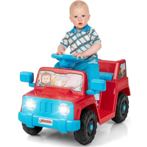 COSTWAY 6V Voiture Électrique Enfant avec Volant & Klaxon & Lumières LED, Véhicule Électrique avec Gobelet de Rangement & Pédale, 2,6 km/h, Charge 20kg pour Enfant de 18 Mois+ (Rouge)
