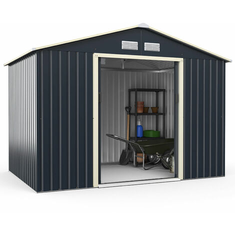 COSTWAY 6'x9' Metal Storage Shed, Outdoor Lockable Tool Storage Box with 4 Vents, Double Sliding Door and Sloped Roof, Weatherproof Garden Shed House Hut