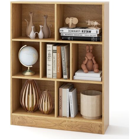 COSTWAY 7-Cube Bookshelf 3-Tier Freestanding Storage Organizer Natural