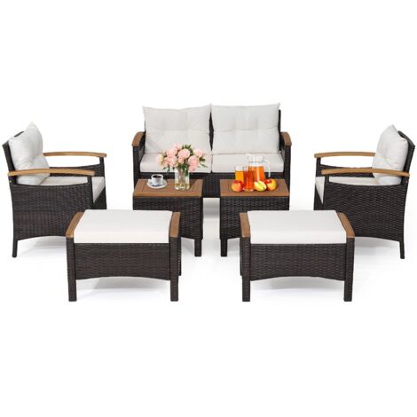 COSTWAY 7 Piece Patio Rattan Sofa Set Outdoor Wicker Conversation Set w/Cushions