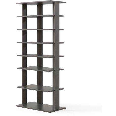 COSTWAY 7-tier Double Shoe Storage Tower Organiser Unit Display Shelf-Grey