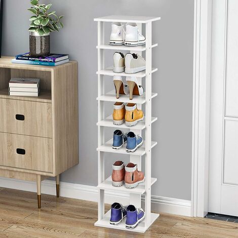 COSTWAY 7-Tier Shoe Rack, Freestanding Wooden Shoe Shelf Storage Stand, Corner Shoes Organiser Unit for Home Hallway Entryway Closet (27 x 26 x 110cm, White)
