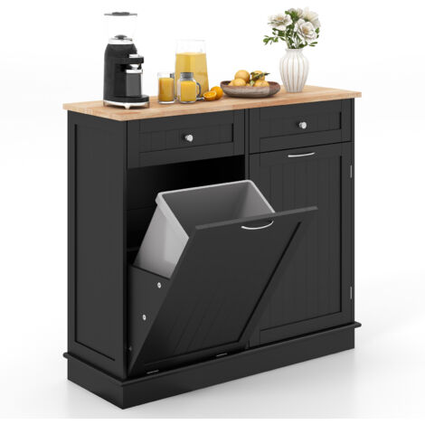 COSTWAY 70L Kitchen Tilt Out Trash Cabinet Trash Can Cabinet-Black